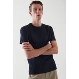 Tarz Cool Lacivert Basic Erkek Slim Fit Pamuklu Kısa Kollu Bisiklet Yaka T-Shirt - Mat Lacivert