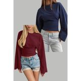Tarz Cool Lacivert - Bordo 2Li Paket Kadın Uzun Kollu Belden Oturtmalı Bluz