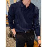Tarz Cool Lacivert Erkek Polo Yaka Fitilli Triko Kazak - XL