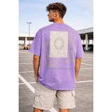 Tarz Cool Oversize Erkek Tişört Baskılı Pamuklu Rahat Kesim Streetwear Yazlık Basic T-Shirt - Lila