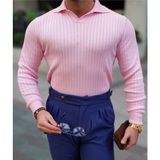 Tarz Cool Pembe Erkek Polo Yaka Fitilli Triko Kazak - S