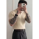 Tarz Cool Premium Fitilli Triko Polo Yaka Erkek Old Money T-Shirt - Bej