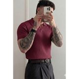 Tarz Cool Premium Fitilli Triko Polo Yaka Erkek Old Money T-Shirt - Bordo
