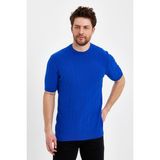 Tarz Cool Saks Erkek Yuvarlak Yaka Örme T-Shirt - XL