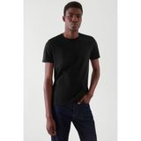 Tarz Cool Siyah Basic Erkek Slim Fit %100 Pamuklu Kısa Kollu Bisiklet Yaka T-Shirt - Mat Siyah