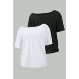 Tarz Cool Siyah Beyaz 2li paket Kadın Düşük Omuz Kayık Yaka Oversize T-Shirt