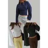 Tarz Cool Siyah - Beyaz - Lacivert 3Lü Paket Kadın Uzun Kollu Belden Oturtmalı Bluz