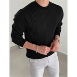 Tarz Cool Siyah Erkek Bisiklet Yaka Slim Fit Triko Kazak Uzun Kol ile Günlük Kullanım İçin