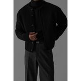 Tarz Cool Siyah Erkek Slim Fit Pamuklu Yuvarlak Yaka Düğmeli Hırka