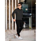Tarz Cool Siyah Erkek Slim Fit Polo Yaka Patlı Triko Kazak-TRZ19132R04S