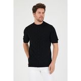 Tarz Cool Siyah Erkek Yuvarlak Yaka Desenli Örme T-Shirt