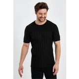 Tarz Cool Siyah Erkek Yuvarlak Yaka Örme T-shirt-trz10236r04s
