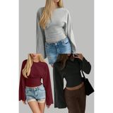 Tarz Cool Siyah - Gri - Bordo 3lü Paket Kadın Uzun Kollu Belden Oturtmalı Bluz