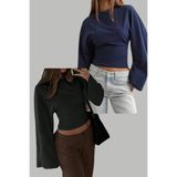 Tarz Cool Siyah - Lacivert 2Li Paket Kadın Uzun Kollu Belden Oturtmalı Bluz