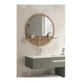 Tarz Design 45 Yuvarlak Ceviz Raflı Koridor Konsol Duvar Salon Banyo Ofis Yatakoda Aynası,Ceviz 45X45