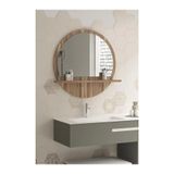Tarz Design 58 Yuvarlak Ceviz Raflı Koridor Konsol Duvar Salon Banyo Ofis Yatakoda Aynası,Ceviz