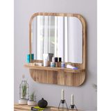 Tarz Design Nysamo Raflı Kare 58 cm Koridor Dresuar Konsol Duvar Salon Banyo Ofis Çocuk Yatak Oda Raflı Aynası - Koyu Ceviz - 58x58