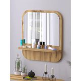 Tarz Design Nysamo Raflı Kare 58 cm Koridor Dresuar Konsol Duvar Salon Banyo Ofis Çocuk Yatak Oda Raflı Aynası - Meşe - 58x58