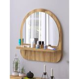 Tarz Design Nysamo Raflı Oval 58 cm Koridor Dresuar Konsol Duvar Salon Banyo Ofis Çocuk Yatak Oda Raflı Aynası - Meşe - 58x58
