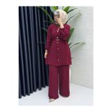 TARZ-I HAS BUTİK Bordo Zennup Kemerli Pantolon Takım Krep Kumaş Tesettür Giyim