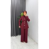 TARZ-I HAS BUTİK Bordo Zerya Ceket Takım Premium Seri Kemerli Tesettür Giyim Double Krep Plazzo Uzun Pantolon