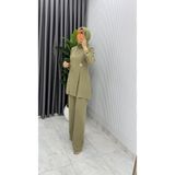 TARZ-I HAS BUTİK Haki Kardelen Premium Seri Krep Pantolnlu Takım Tesettür Giyim