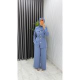TARZ-I HAS BUTİK İndigo Zerya Ceket Takım Premium Seri Kemerli Tesettür Giyim Double Krep Plazzo Uzun Pantolon