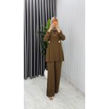 TARZ-I HAS BUTİK Kahve Kardelen Premium Seri Krep Pantolnlu Takım Tesettür Giyim
