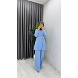 TARZ-I HAS BUTİK Mavi Kardelen Premium Seri Krep Pantolnlu Takım Tesettür Giyim