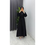 TARZ-I HAS BUTİK Siyah Emel Elbise Premium Seri Kuşaklı Tam Boy Tesettür Giyim