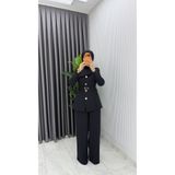 TARZ-I HAS BUTİK Siyah Zerya Ceket Takım Premium Seri Kemerli Tesettür Giyim Double Krep Plazzo Uzun Pantolon