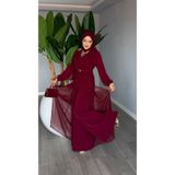 TARZ-I HAS BUTİK Vişne Linet Kemerli Tulum Premium Seri Tasarım Tesettür Giyim