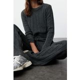 Tarz Kadın Modern Moda Normal Bel Boru Paça Bisiklet Yaka Crop Kazak-Pantolon Triko Alt-Üst Takım