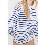 Tarz Oversize Bisiklet Yaka Düşük Kol Uzun Çizgili Geniş Kesim İnce Örme Sweatshirt