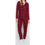 Tarz Rahat Uzun Kollu Boru Paça Ekoseli Yumuşak Hissiyatlı Fırçalı Kumaş Uyku Bantlı Pijama Takımı