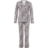 Tarz Rahat Uzun Kollu Boru Paça Leopar Desenli Kurdele Fiyonklu Biyeli Gömlek Pantolon Pijama Takımı