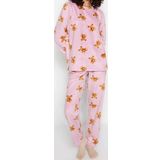 Tarz Rahat Uzun Kollu Boru Paça Polar Ayıcık Desenli Kışlık Örme Pijama Takımı