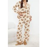 Tarz Rahat Uzun Kollu Geniş Paça Animal Wellsoft Örme Pijama Takımı