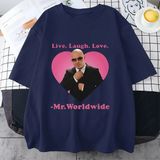 Tarz Sokak Canlı Gülmek Aşk Sayın Dünya Çapında Pitbull Grafik T Shirt Moda Hip Hop Kısa Kollu Tişört Un - Lacivert