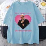Tarz Sokak Canlı Gülmek Aşk Sayın Dünya Çapında Pitbull Grafik T Shirt Moda Hip Hop Kısa Kollu Tişört Un - Mavi