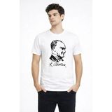 Tarz Yeri Erkek Atatürk Baskılı Tişört Kısa Kollu Bisiklet Yaka T-Shirt - Beyaz - XL