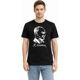 Tarz Yeri Erkek Atatürk Baskılı Tişört Kısa Kollu Bisiklet Yaka T-Shirt - Siyah - 2XL