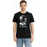 Tarz Yeri Erkek Atatürk Baskılı Tişört Kısa Kollu Bisiklet Yaka T-Shirt - Siyah - M