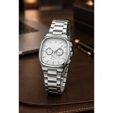 Tarz Yeri Erkek Gümüş Renk Metal Kordon Analog Kol Saati Çok Fonksiyonlu Beyaz Kadran - Gümüş - 41 – 45 mm
