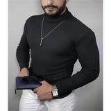 Tarz Yeri Erkek Kaşkorse Boğazlı Full Likralı Fitilli Body Kazak - Siyah - Standart