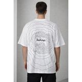 Tarz Yeri Erkek Kısa Kol Yazlık Tişört Bisiklet Yaka Baskılı Oversize T-Shirt - Beyaz - M