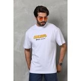 Tarz Yeri Erkek Kısa Kol Yazlık Tişört Bisiklet Yaka Baskılı Oversize T-Shirt - Beyaz - Siyah - XL