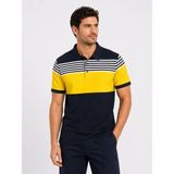 Tarz Yeri Erkek Pike Kumaş Çizgili Polo Yaka Tişört Kısa Kol Yazlık T-Shirt - Lacivert