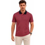 Tarz Yeri Erkek Pike Kumaş Polo Yaka Desenli Tişört Kısa Kol Yazlık T-Shirt - Kırmızı