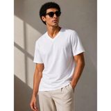Tarz Yeri Erkek V Yaka Basic Tişört Kısa Kol Yazlık Regular Fit T-Shirt - Beyaz - M
